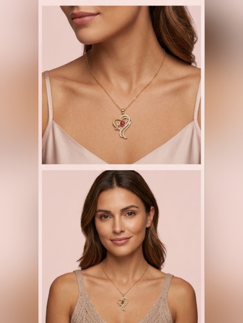 Gold Tone Mom Necklace With Crystals
